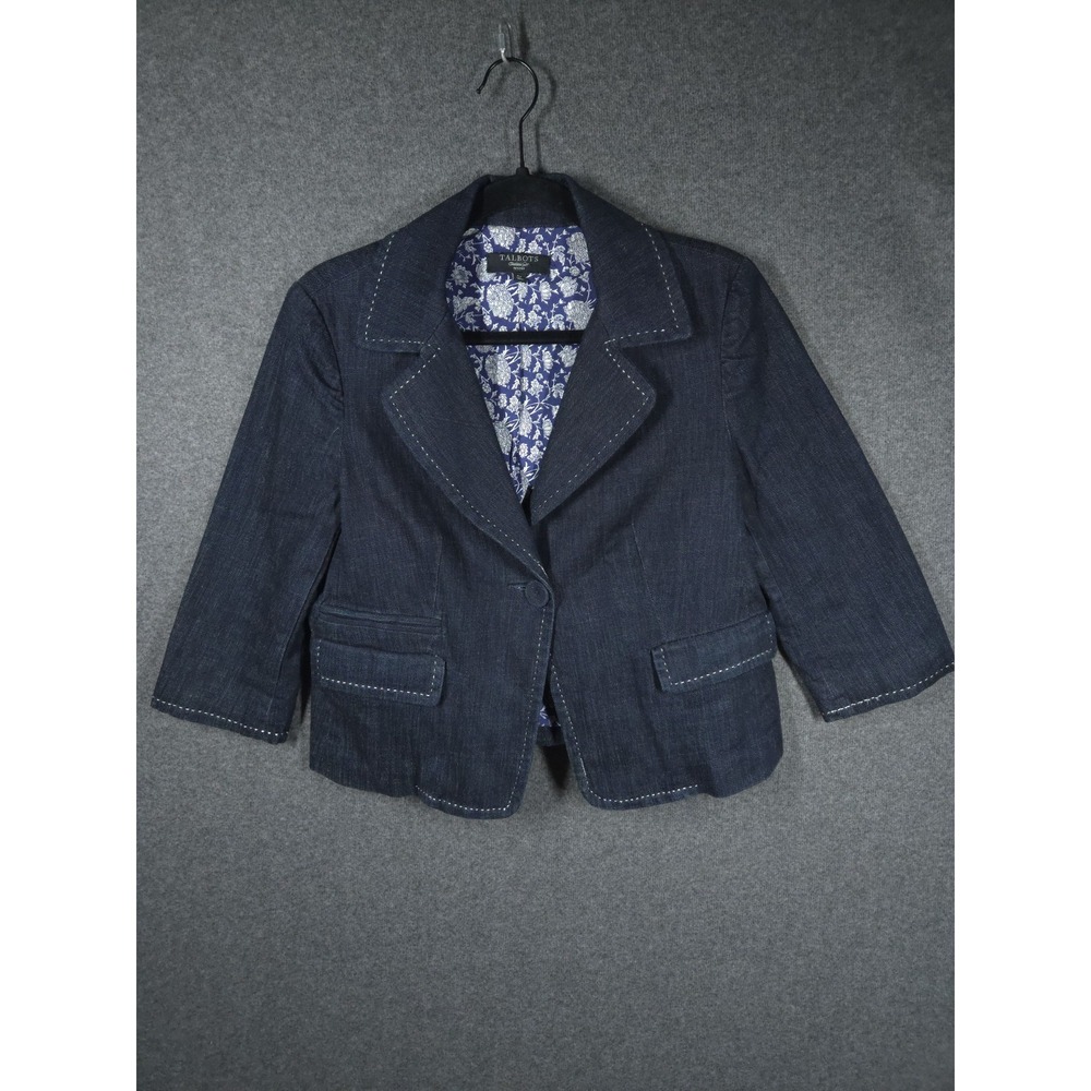 Talbots Petites Denim Blazer Jacket Size 6P Classic Dark Wash Business Casual